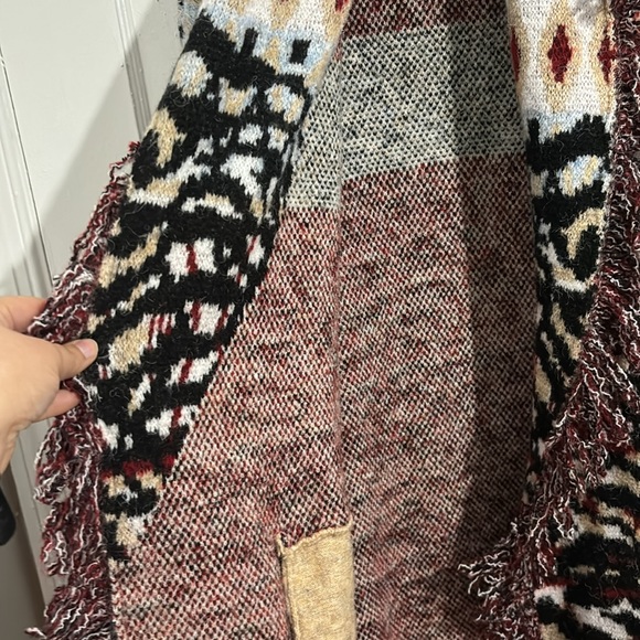 Anthropologie Multii Print Fringed Cardigan Jacket Sweater knee Length Coat 1X - Picture 2 of 8